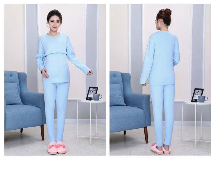 Bà bầu mặc quần áo mùa đông cộng với phân bón để tăng bộ đồ lót nhiệt cộng với quần áo nhung mùa thu quần áo cho con bú tháng nhà quần áo dày váy bầu mùa hè