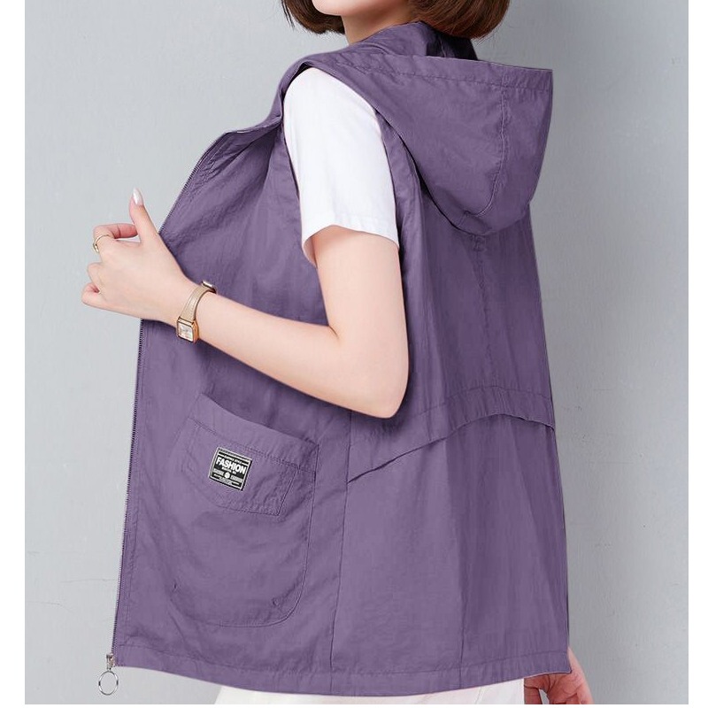 [with Breathable Mesh] Thin Vest for Women, Summer Short Style, Sun Protection Vest, Large Size, Loose Casual Hooded Vest