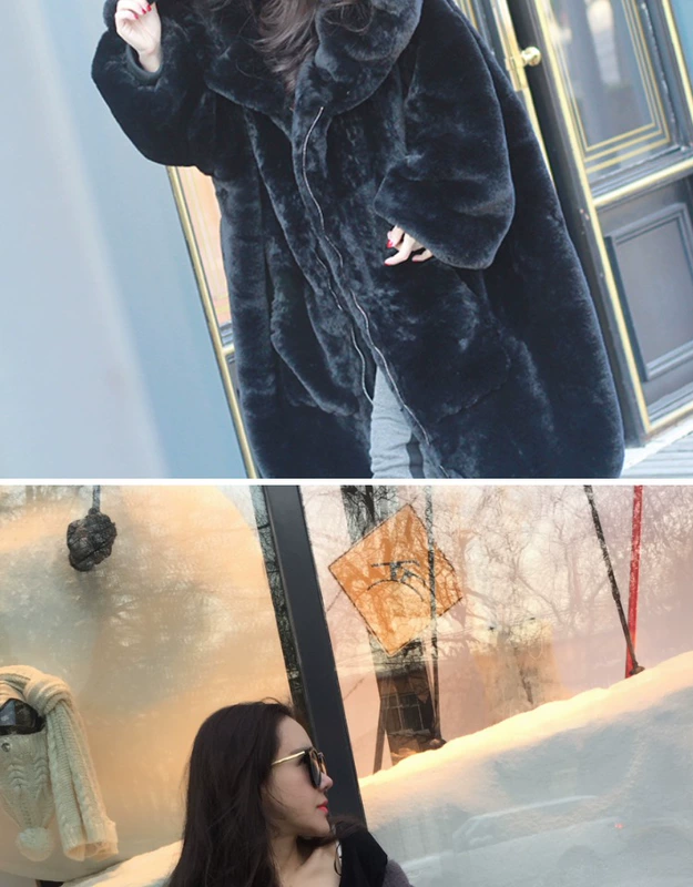 Mùa đông mới Gigi với cùng giả coat áo lông thỏ dày trùm đầu áo khoác lông sang trọng lông thú nữ