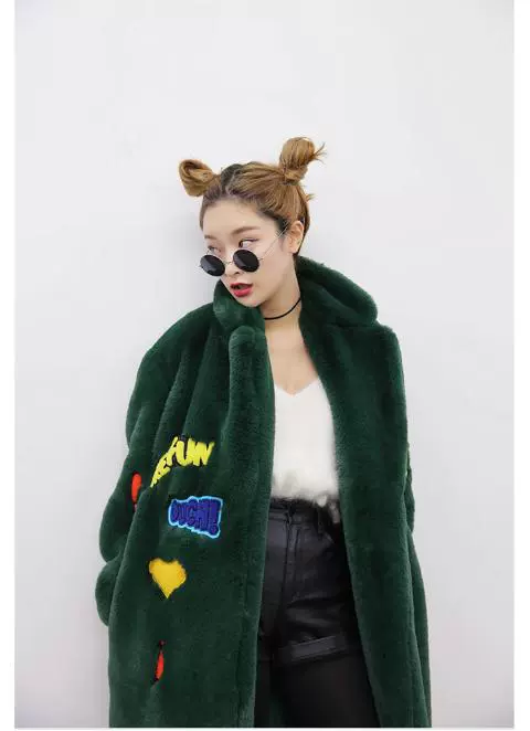 Mùa đông 2018 phiên bản Hàn Quốc của áo khoác lông thỏ giả mới Phiên bản Hàn Quốc của chiếc áo khoác rộng trong đoạn dài của phụ nữ cỡ lớn áo khoác da lộn lót lông nữ