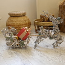 Christmas Decorations Supplies Christmas Deer Lads Caravan Iron Art Deer Luminous Pendulum sledge carts Elk Decoration Scene Arrangement