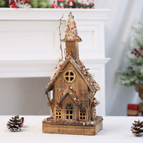 Christmas Decorations Luminous Wooded Castle Christmas Snow House Snow View Original Color Wooden House Swing Windows Scene Arrangement