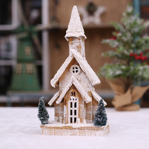 Christmas Desktop Swing Piece Small Wooden House Adornment Gift Small Castle LDE Lamp Shop Window Scene Placement Snow View Room