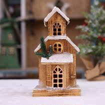 Christmas decorations Mini table top ornaments Wooden castle wooden house Small house scene decoration Christmas wood