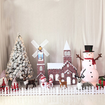 Christmas Scene Package Mall Christmas Arrangement Luminous Snowman House Christmas Tree Mounted Large Ornament Scene