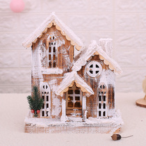 Christmas decorations Wooden small house castle with lights window scene Christmas cabin decoration snow layout