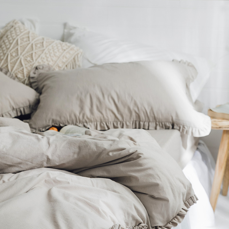 Ruffles bông rửa trong gối tai mảnh bông gối bông một chất rắn 48 * 74cm - Gối trường hợp gối tựa đầu giường