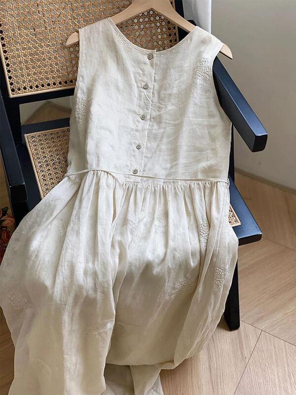 Clearance Sale~ Exclusive Surplus Cotton and Linen Jacquard Sleeveless Tank Dress for Women, Tea Break Slimming Long Dress
