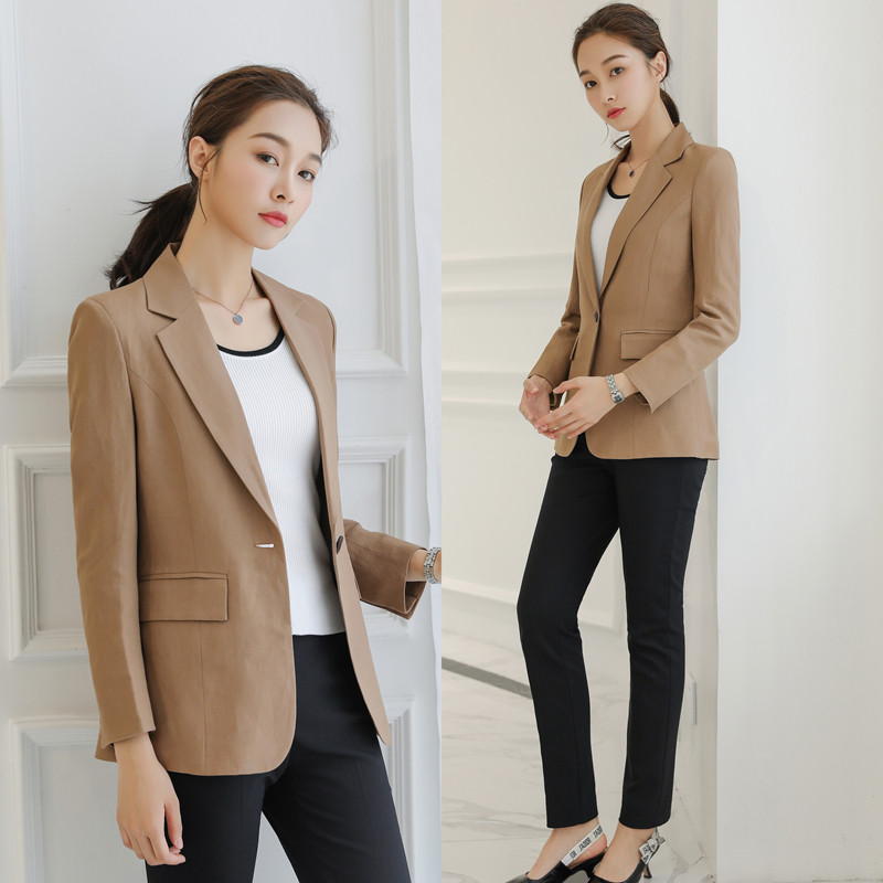 2018 fall new display slim one grain button casual cotton linen suit woman Han version spring autumn and linen suit jacket