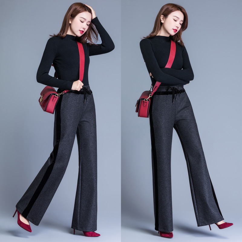 Women's woolen wide-leg pants 2020 autumn and winter new loose high-waisted casual trousers thickened drape straight-leg trousers