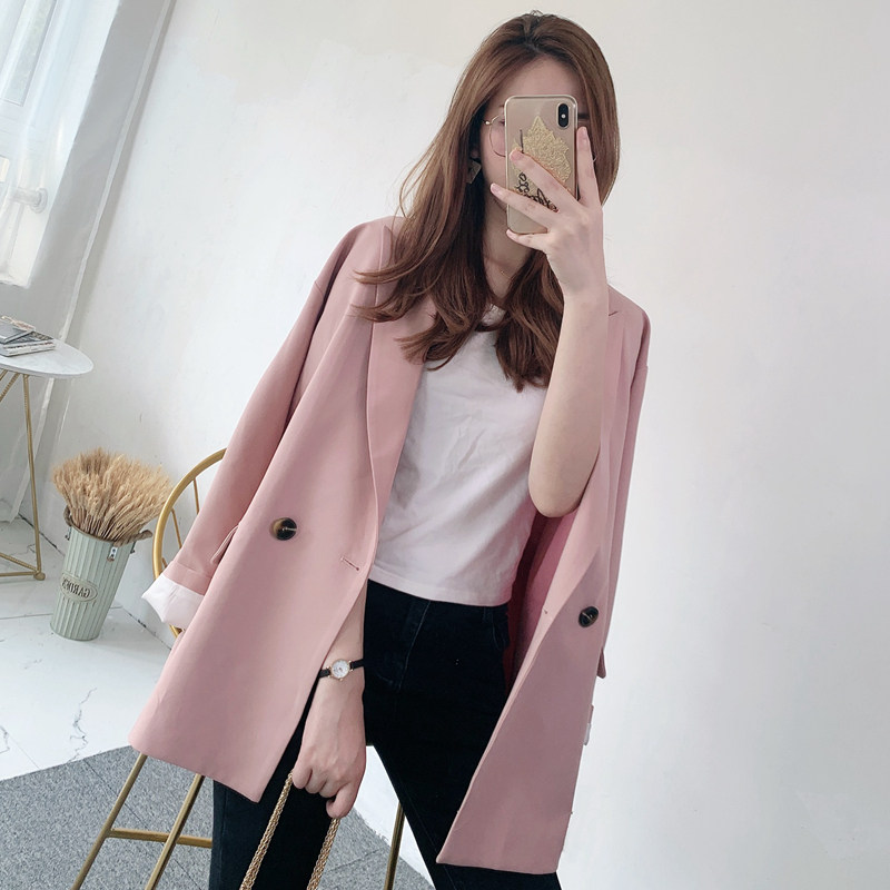 Star same style suit jacket female 2020 spring and autumn Korean version new loose and versatile pink net red small suit jacket