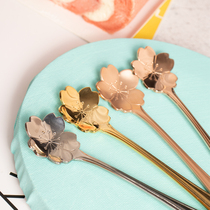 Spot Japan imported salus spoon Stainless steel cherry spoon Silver gold flower-shaped dessert spoon coffee spoon