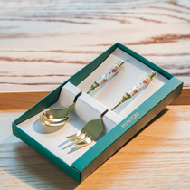 Spot Japan imported Minton Minton bone China gold plated coffee spoon Dessert fork gift box