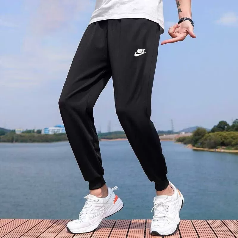 Nike, летние хлопковые черные вязаные брюки для отдыха
