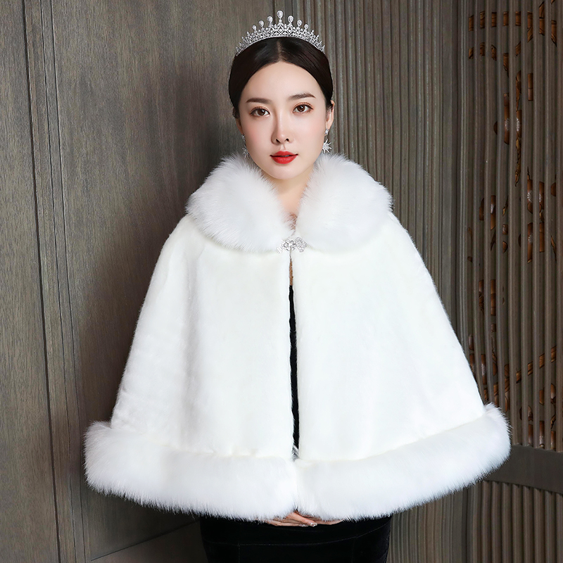 Bride Wedding Fur Shawl Female Wedding Dress Bridesmaid Warm Thickening Dress Cape Shawl Winter Cloak Jacket Imitation Fur
