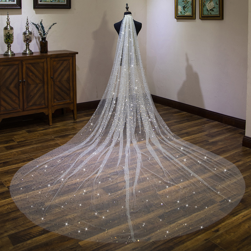 Champagne starred head yarn female brides super-long trailing wedding dresses wedding dresses headwear head decorated with long version of supersenssen white