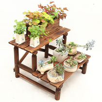 Clear Barn Dumped Decarbonated Anti-Corrosive Wood Multilayer Flower Shelf Outdoor Balcony Flower Shelf Shelf Solid Wood Stepped Flower Shelf