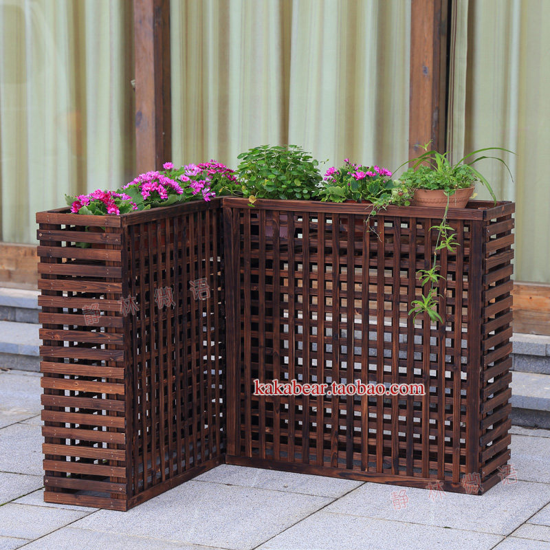 Carbonated Wood Fence Fencing Outdoor Patio Decorated Mesh Flower Trough Restaurant Embalming Wood Partition Flower Shelf Fence-Taobao