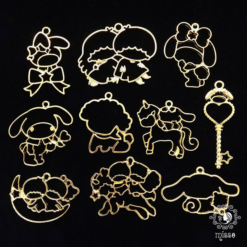 miss small morning diy crystal gum uv epoxy resin double neutron star metal frame golden border cute