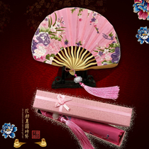 Long tassel small folding fan gift box female gift 7 inch Japanese small bamboo fan ancient style cloth fan Lotus jade shell fan