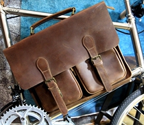 British retro Cambridge bicycle bag head layer crazy horse leather messenger bag small cloth car BROMPTON37*28*9