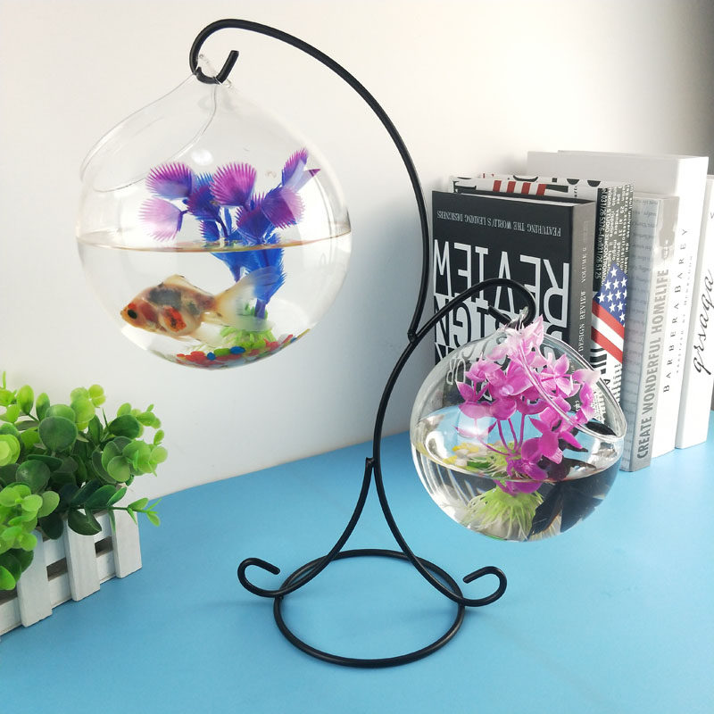 Creative hanging office desktop bucket fish tank ornaments transparent glass small mini round goldfish tank turtle tank