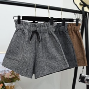 Quần short len ​​nữ mùa thu đông 2018 phiên bản mới của Hàn Quốc mặc quần thun cao đến eo là quần ống rộng ống rộng hoang dã