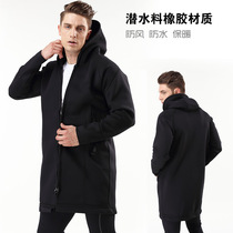 New neoprene male submachine jacket with long section waterproof wind suit jacket thickened warm-to-cap jacket waterproof
