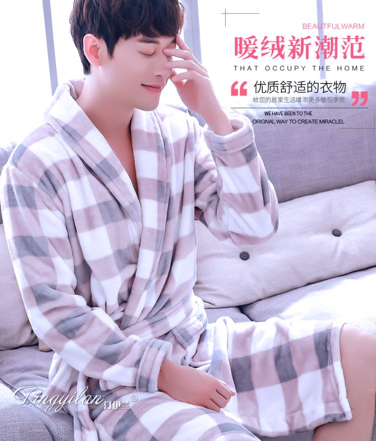 Áo ngủ nam mùa thu và mùa đông dày flannel áo choàng tắm những người yêu thích san hô lông cừu dài tay của phụ nữ đồ ngủ da báo đặc biệt shop do ngu 
