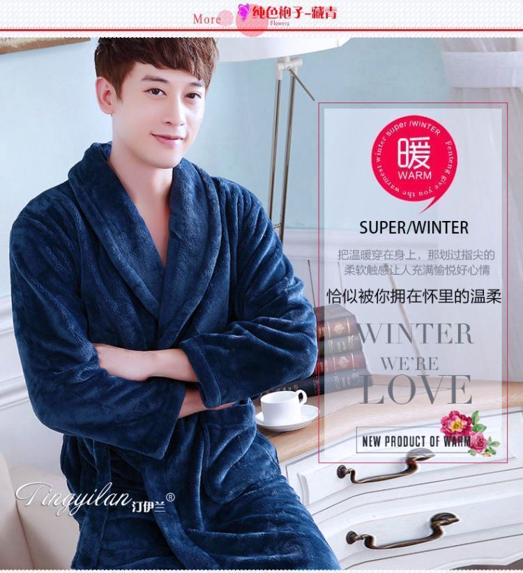Váy ngủ nữ mùa thu và mùa đông dày flannel dài tay áo dễ thương áo choàng tắm nam san hô nhung đôi áo choàng tắm lớn màu đỏ đồ ngủ mùa đông nam nữ