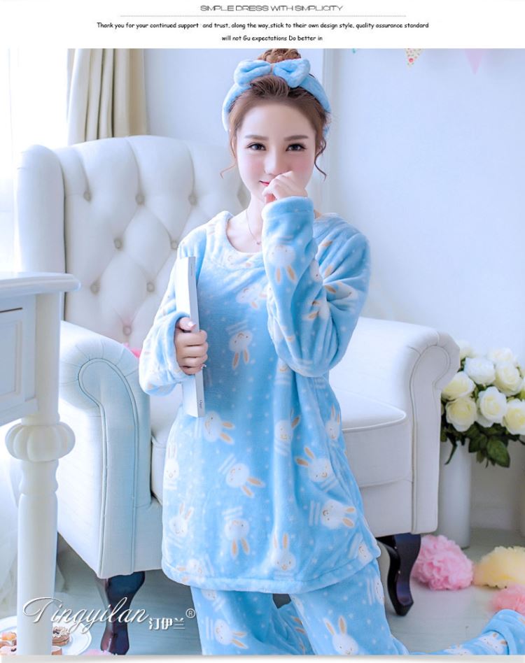 Đồ ngủ nữ mùa đông dày san hô lông cừu đồ ngủ phụ nữ mùa thu và mùa đông dễ thương flannel phụ nữ dịch vụ nhà phù hợp với chính hãng hình ảnh đồ bộ kiểu