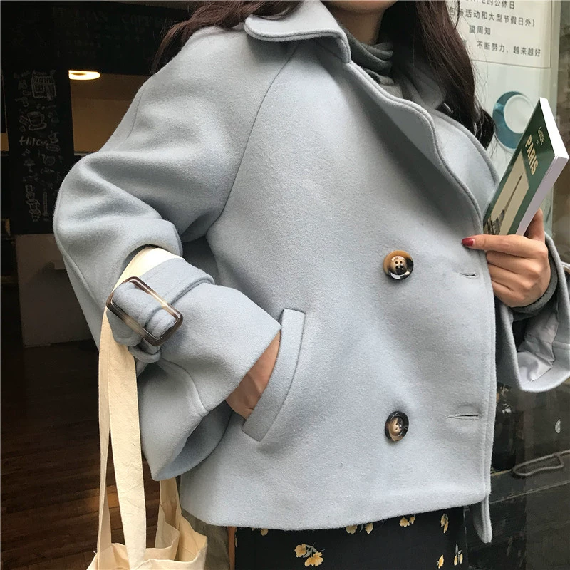 Mùa thu đông 2018 mới mặc phiên bản Hàn Quốc mới của phụ nữ áo khoác len dày nữ mỏng áo khoác dạ nữ ngắn