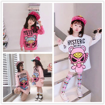 Net red parent-child outfit mother-daughter outfit Western spring and autumn sweater 2021 Girls medium-long loose winter thin velvet thickened dress