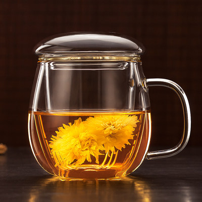 Filter tea cup large-capacity tea cup Large-capacity tea water separation office cup with heat-resistant glass mushroom cup