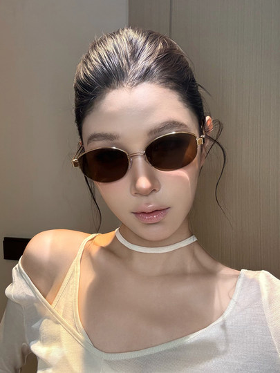 Old Money Style Retro Sunglasses for Women 2025 New High-End Metal Tea-Colored Sunglasses for Square and Round Faces with Uv Protection
