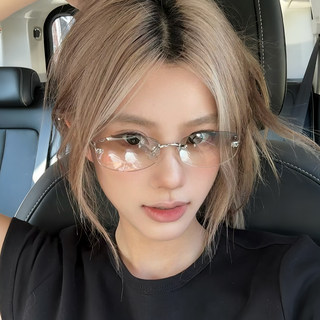 Retro Y2K Rimless Sunglasses for Women, Hot Girl Decorative Concave Shape, Fashionable, Sweet and Cool, High-End Brown Sunglasses