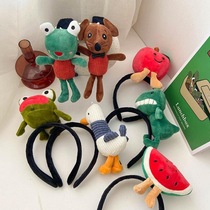 Cartoon animal hairband for women Korean version bear plush face wash doll hairpin funny internet celebrity girl anti-slip hairband