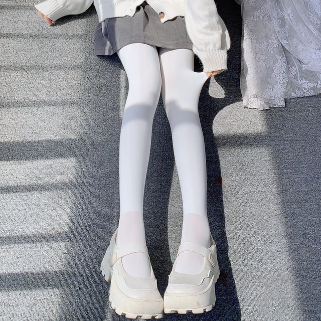 Lolita Autumn and Winter Fleece-Lined Thick White Stockings Pantyhose Girl's Sweet Style Outfit Milky White Pantyhose