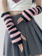 Striped knitted hand sleeves for women hottie sleeves autumn and winter warm Japanese subculture college style punk style woolen gloves
