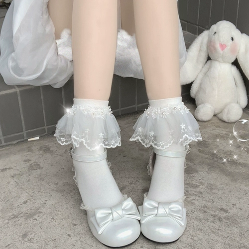 Милые японские кружевные носки, гольфы, стиль Лолита, средней длины