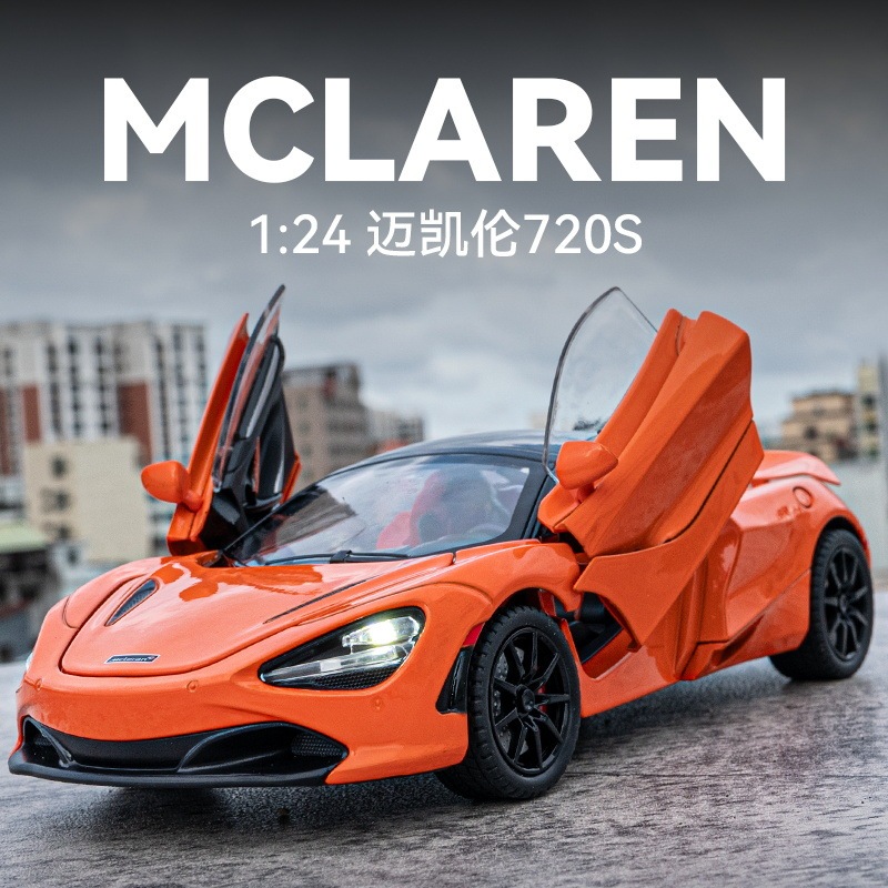 1:24/18 Scale Mclaren 720S Convertible Diecast Car with Shock Absorbers, Steering, Alloy Body, Sound and Light, Pull-Back Action Model Car