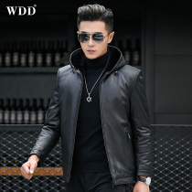  Haining leather leather jacket mens tire cowhide jacket whole mink mink liner hooded short winter fur one-piece jacket