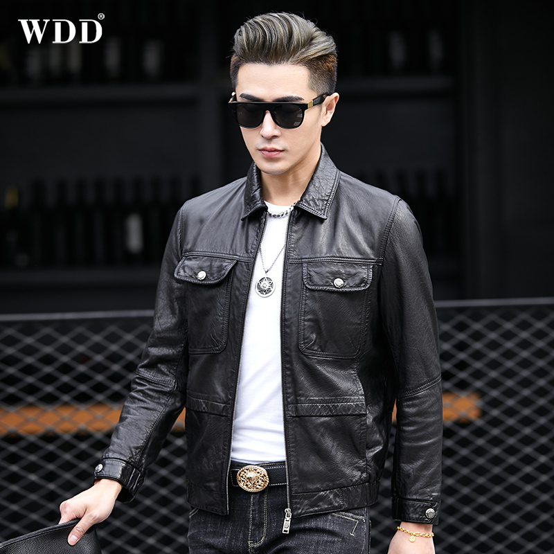 In spring 2023, new men's fur coat short sheep leather jacket overturned the Harley trend locomotive coat