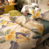 ins net red cotton bed four-piece set Small fresh naked sleeping cotton duvet cover sheets Student dormitory three-piece set