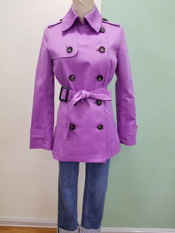 Purple Double-Breasted Trench Coat