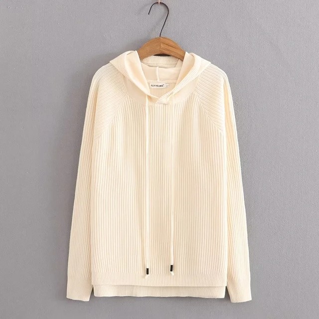 ເສື້ອກັນໜາວຖັກແສ່ວແມ່ຍິງ hooded ຂະຫນາດຂະຫນາດໃຫຍ່ດູໃບໄມ້ລົ່ນໄຂມັນ mm ຮູບແບບເກົາຫຼີ pullover ແຂນຍາວວ່າງສີແຂງບາດເຈັບແລະ stretch sweater
