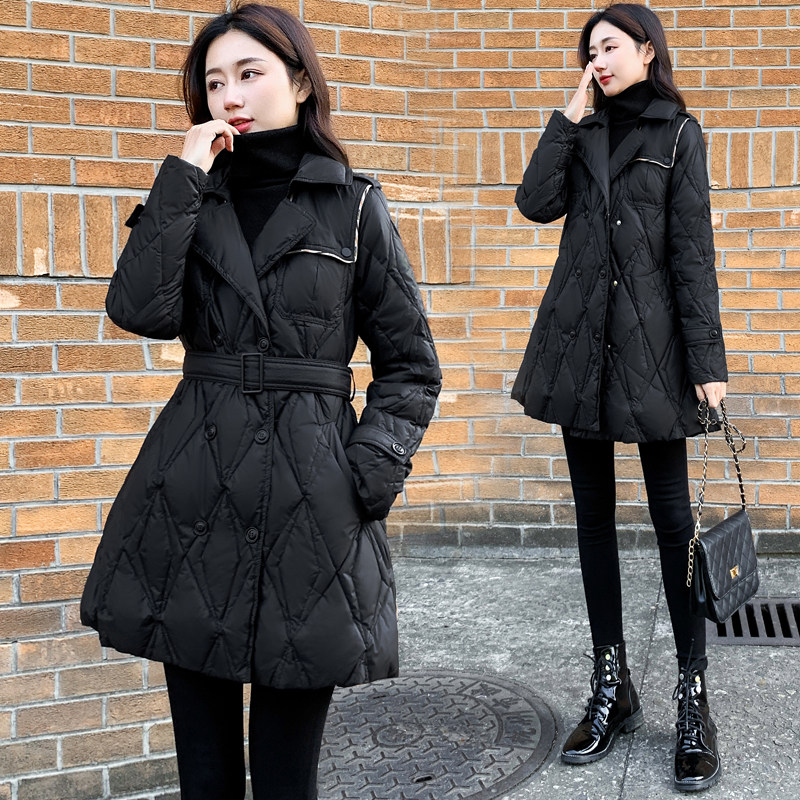2021 new women's women's winter workout in the middle of a long version of down-down clothes women black Slim Suit Collar Jacket Dark
