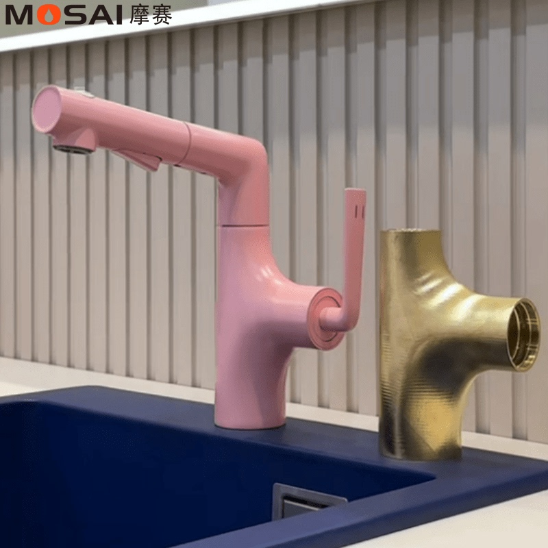 German Mosai Dopamine-Colored Basin Faucet, All-Copper Faucet, Japanese-Style Cream-Colored Pull-Out Faucet