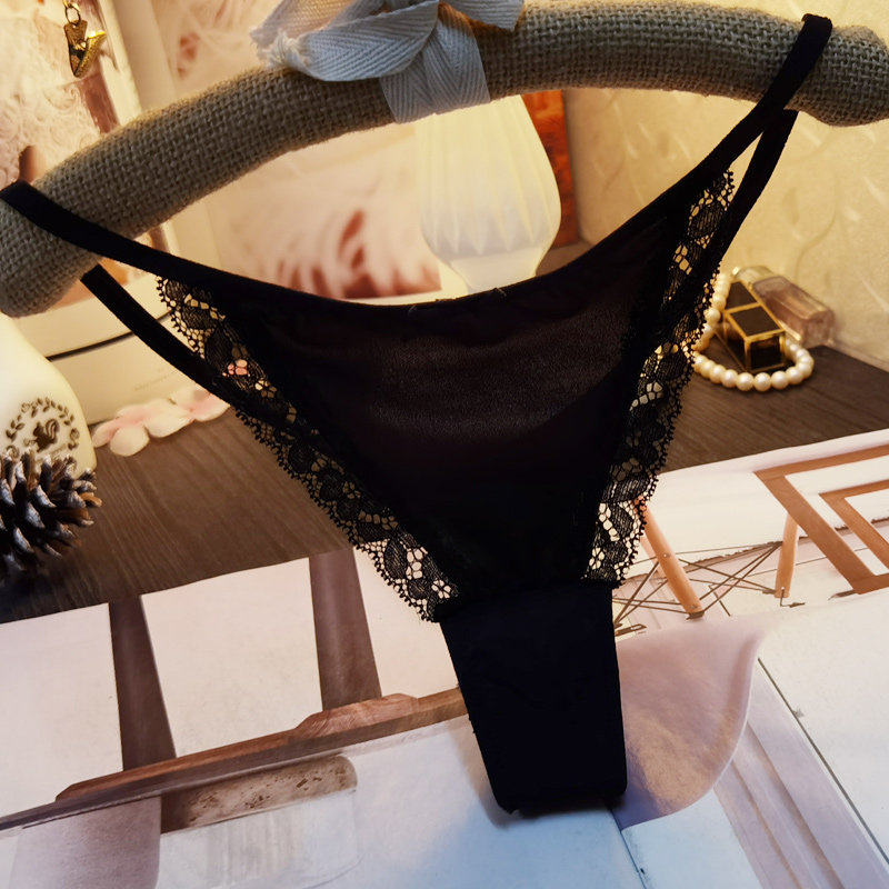 Sexy Lace Side Girls Low Waist Pure Color Dpants Lady T underpants Pants Slim with waist circumference soft ice skating silk-Taobao