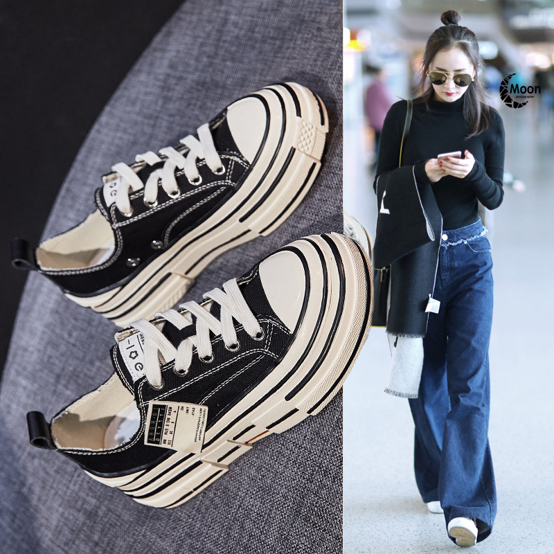 Korea 2022 fashion canvas shoes in tide net red white shoes female summer comfortable leisure thick soles increase plate shoes